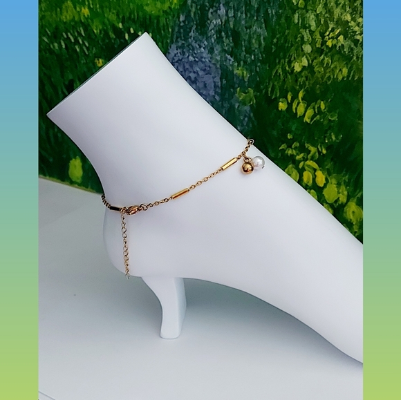 ANKLET WITH FRESH WATER PEARL ,24K GOLD PLATED - Picture 5 of 9